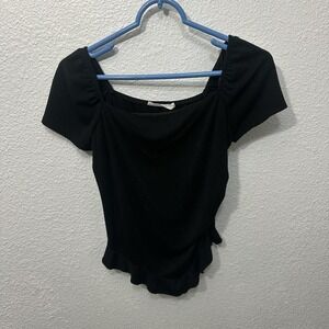 Black asymmetrical‎ ruffled hem top